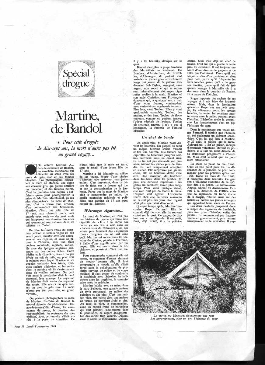 Le Nouvel Observateur, août 1969, article de François Caviglioli — Martine de Bandol — © Apolline Lamoril et DR